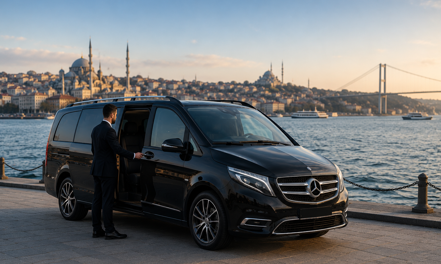 Business traveler using a luxury chauffeur service in Istanbul